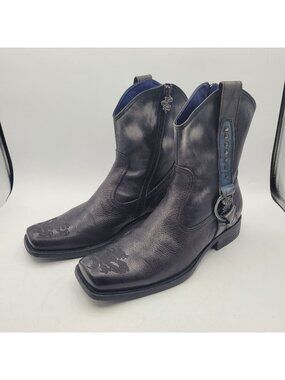 Mark Nason Dragon Studded Harness Boots Distressed Finish Square Toe Men's Sz 9